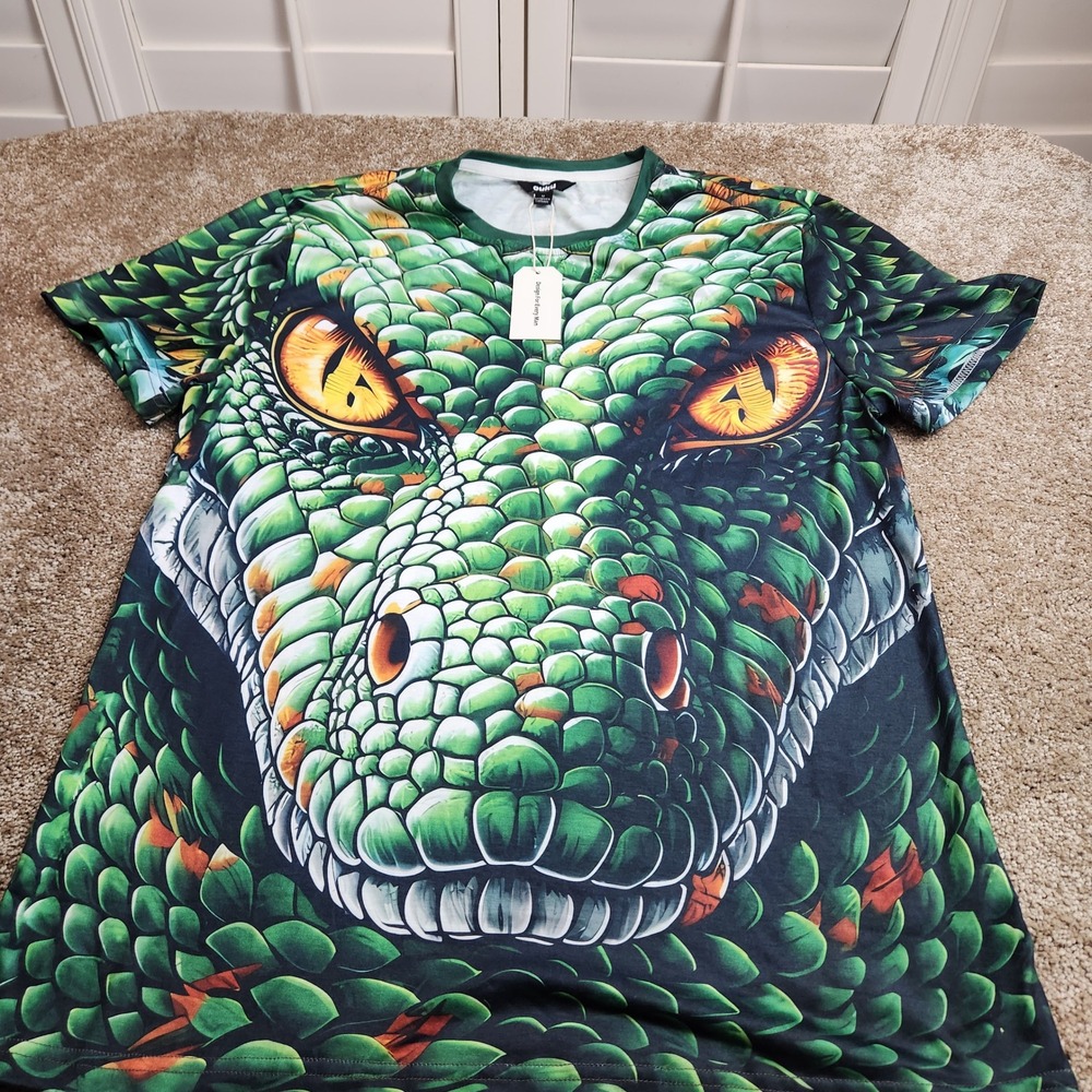 Ouku Men Green Snake Dragon 3D Graphic T-Shirt Short Sleeve Size M New With Tags
